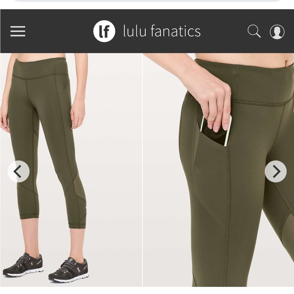 Lululemon Pace Rival Full-On Luxtreme 22" with Pockets Sz 8 Dark Olive Green 7/8